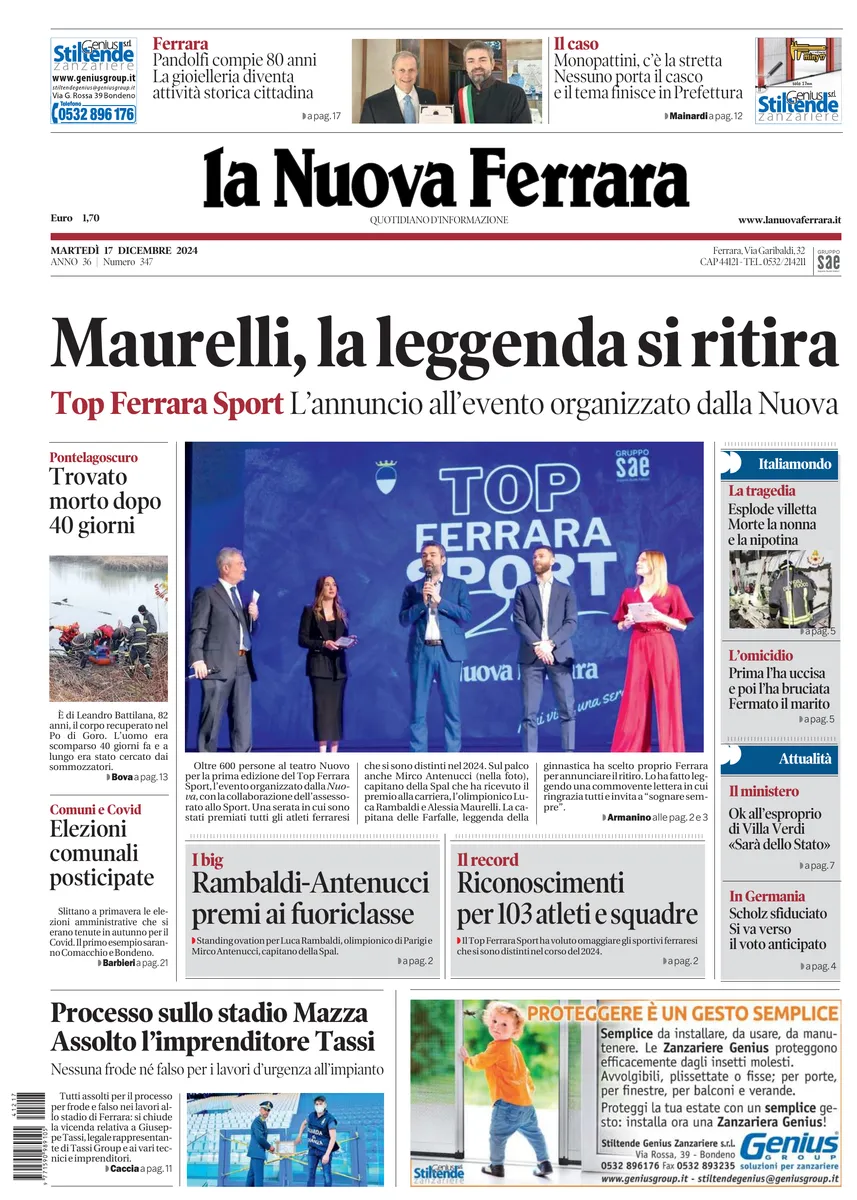 Prima-pagina-nuova ferrara-oggi-edizione-del-2024-12-17